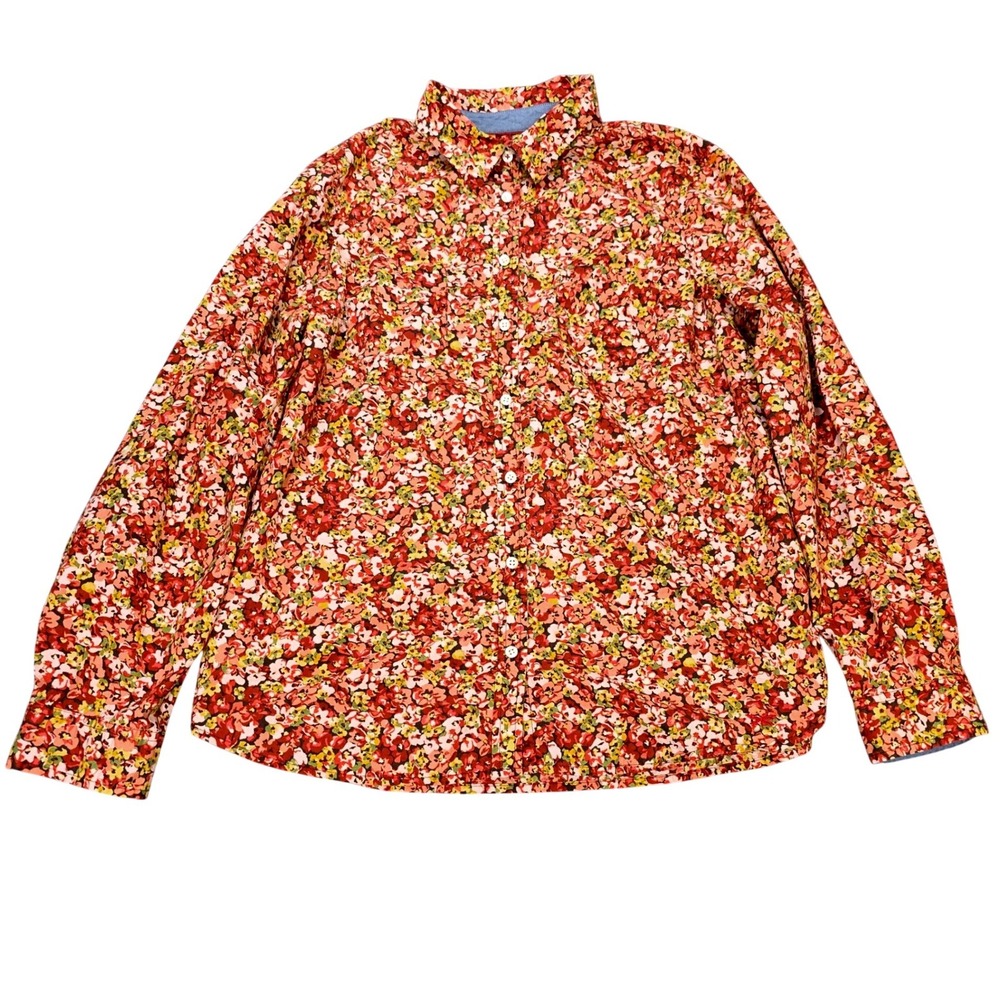 Talbots Petites Floral Button Down Shirt Womens Size 16P Long Sleeve 100% Cotton
